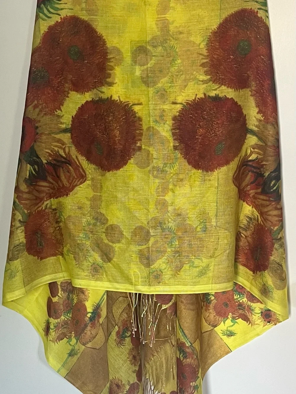 Magic Yellow Floral Fringe Wrap with Red Accents